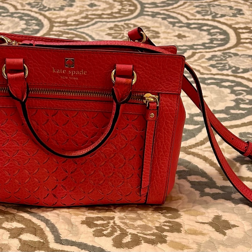 Kate Spade Pink Floral Cutout Leather Satchel - Picture 7 of 7